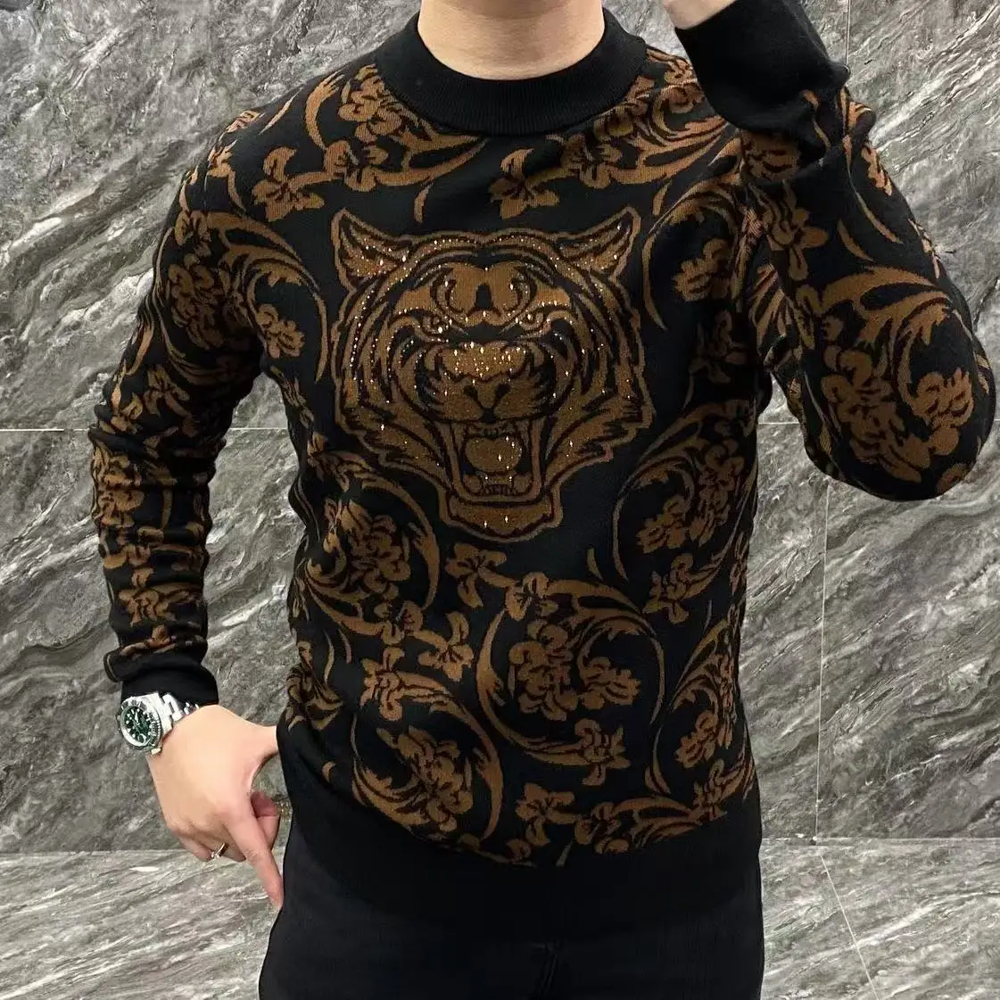 

Men's Warm Sweatshirt Casual With Drill Tiger Head Streetwear Pullovers Sport Pocket Hoodies Multi Color for Male M-4XL Clothing