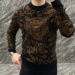 Men's Warm Sweatshirt Casual With Drill Tiger Head Streetwear Pullovers Sport Pocket Hoodies Multi Color for Male M-4XL Clothing