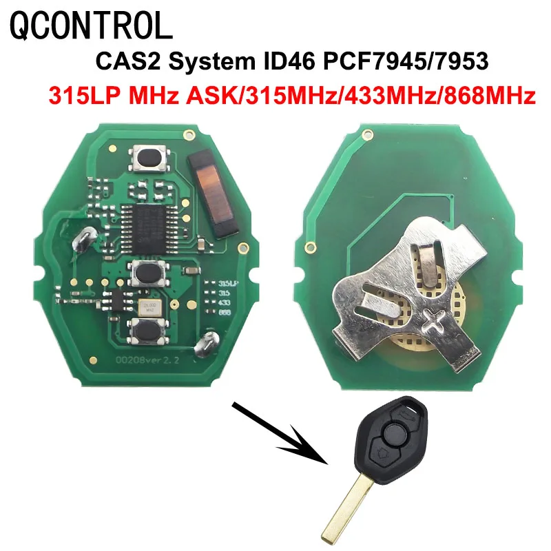 

QCONTROL Car Remote Key Circuit Board for BMW CAS2 System for BMW 3/5 Series 315LP/315/433/868MHz with I D46-7945 Chip