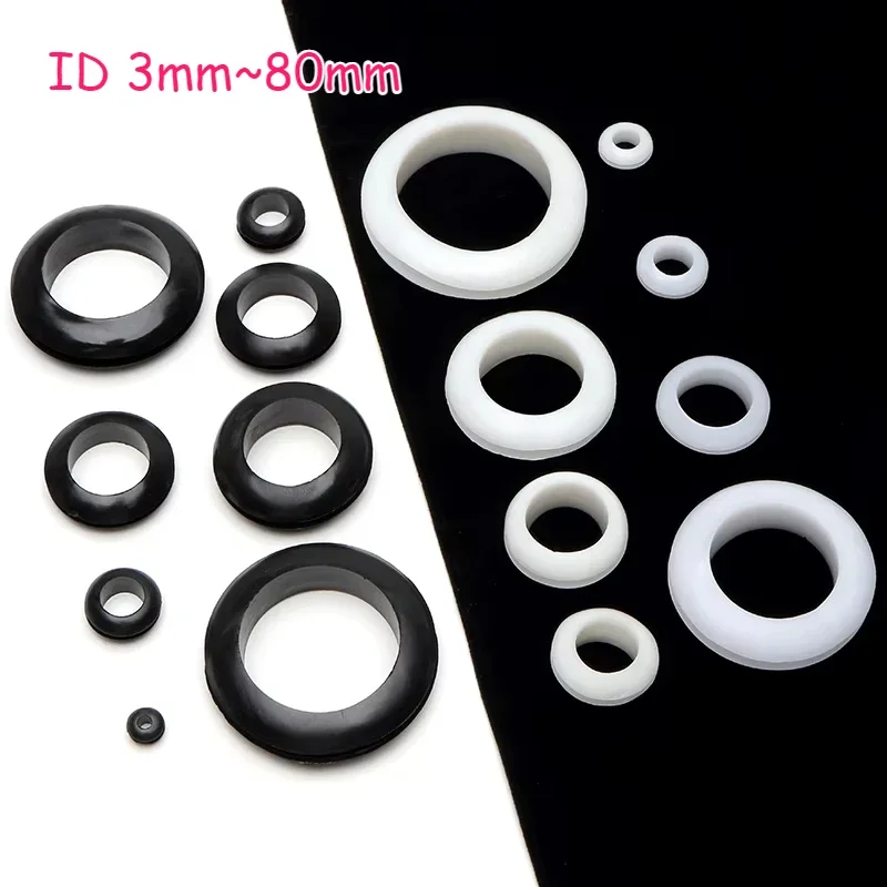 ID 3~80mm Rubber Double Sided Protective Coil Black/White Grommets Cable Out Hole Wire Distribution Box Through Wire Seal O-ring