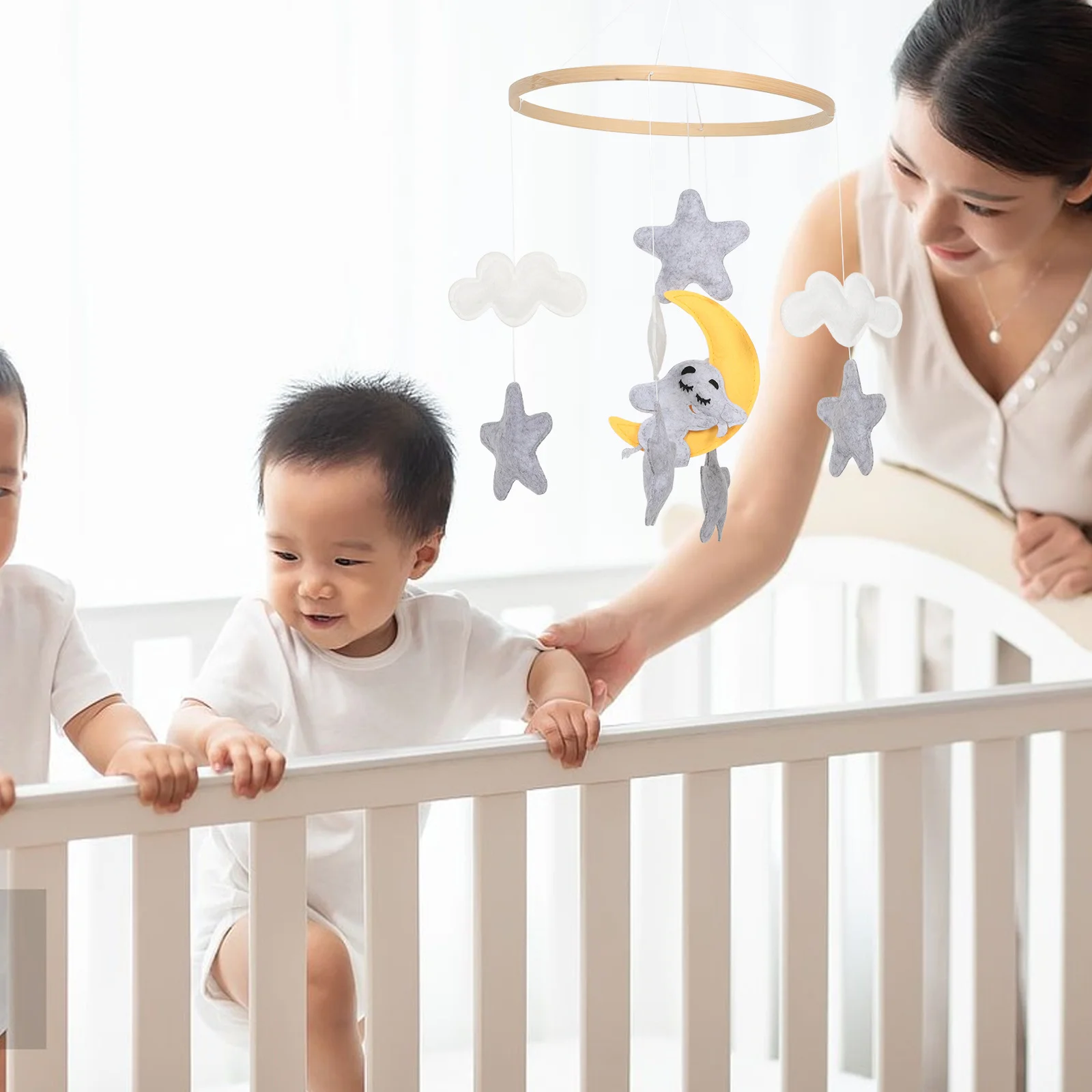 لباد الحيوان الفيل سرير متنقل معلق سحابة ديكور الطفل الهواتف المحمولة لأسرة الأطفال التحفيز البصري مونتيسوري المحمول #4