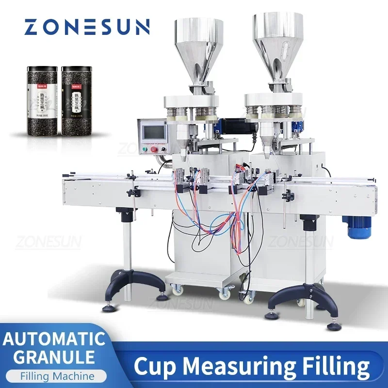 ZONESUN ZS-KL01 Automatic 2 Heads Granule Filling Machine Quantitative Filler Grain Plastic Glass Bottle Jar Production Machine