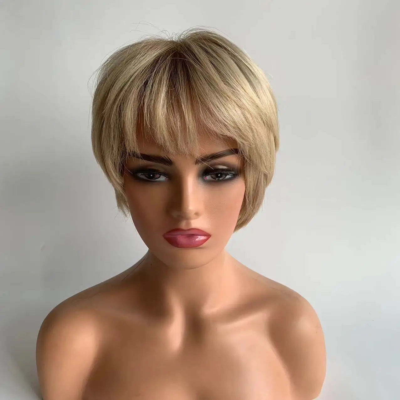 Brown Highlight Short Silk Base Top Lace Wig  European Russian Virgin Human Hair Brown Daily Cosplay Use Natural Wigs