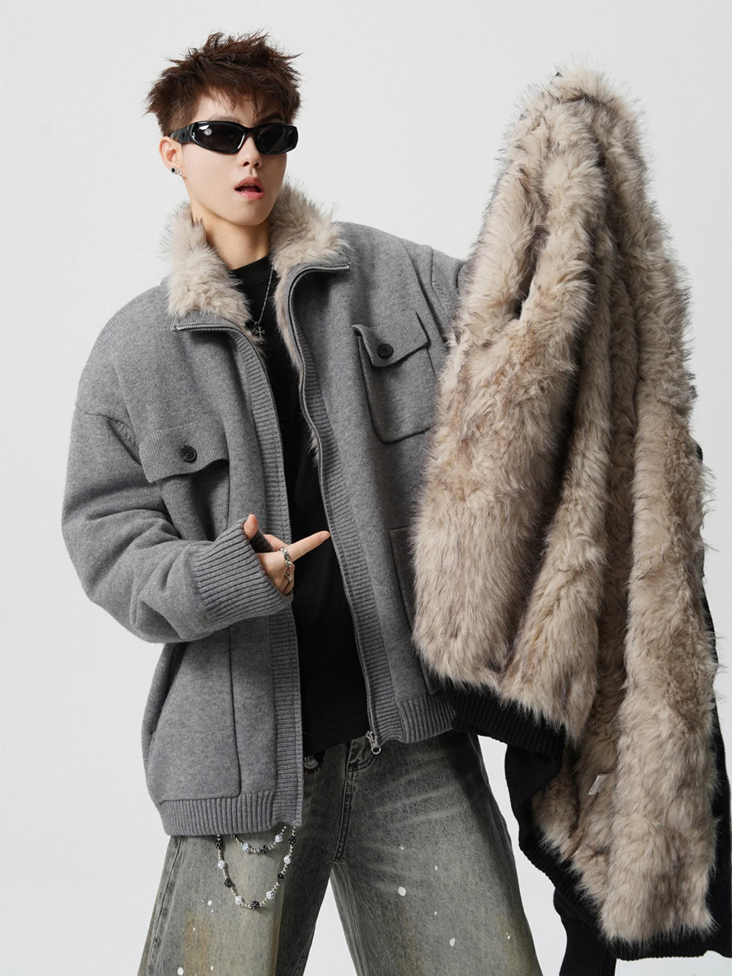 

Thiened Knitted Cotton Jaet for Men And Women Warm Winter Coat Couples Cotton Clothes Nylon Fabric Long Sve Zipper Clo...