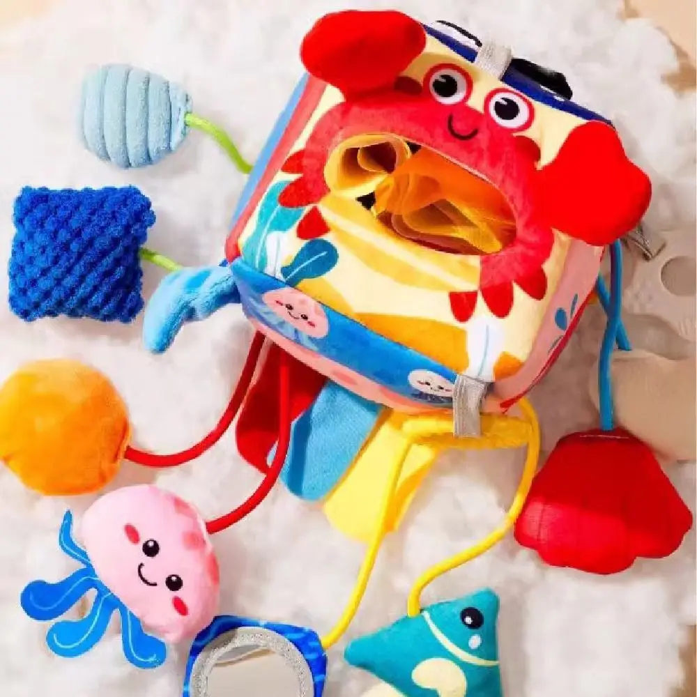 Creative Baby Animal Rattles Soft Crab-shaped Plush Stuffed Sensory Toy Comfortable To Touch Teether Baby Pull String Toys