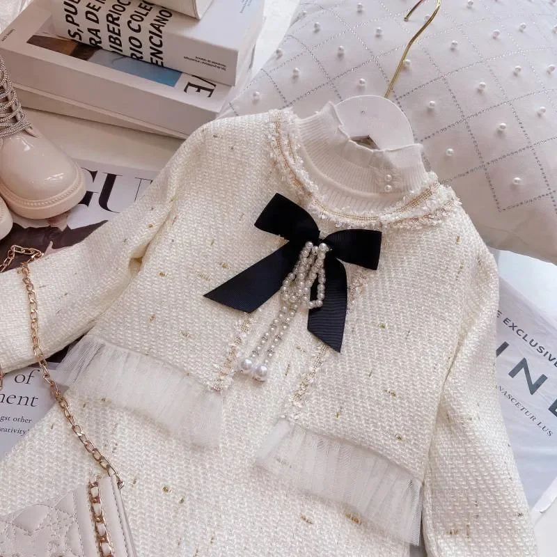 

Spring Autumn Teenager Children Sweet Coat Outwear+Dress Vintage Outfits Suit for 3-15 years Princess Kids Girl 2pcs Clothes Set