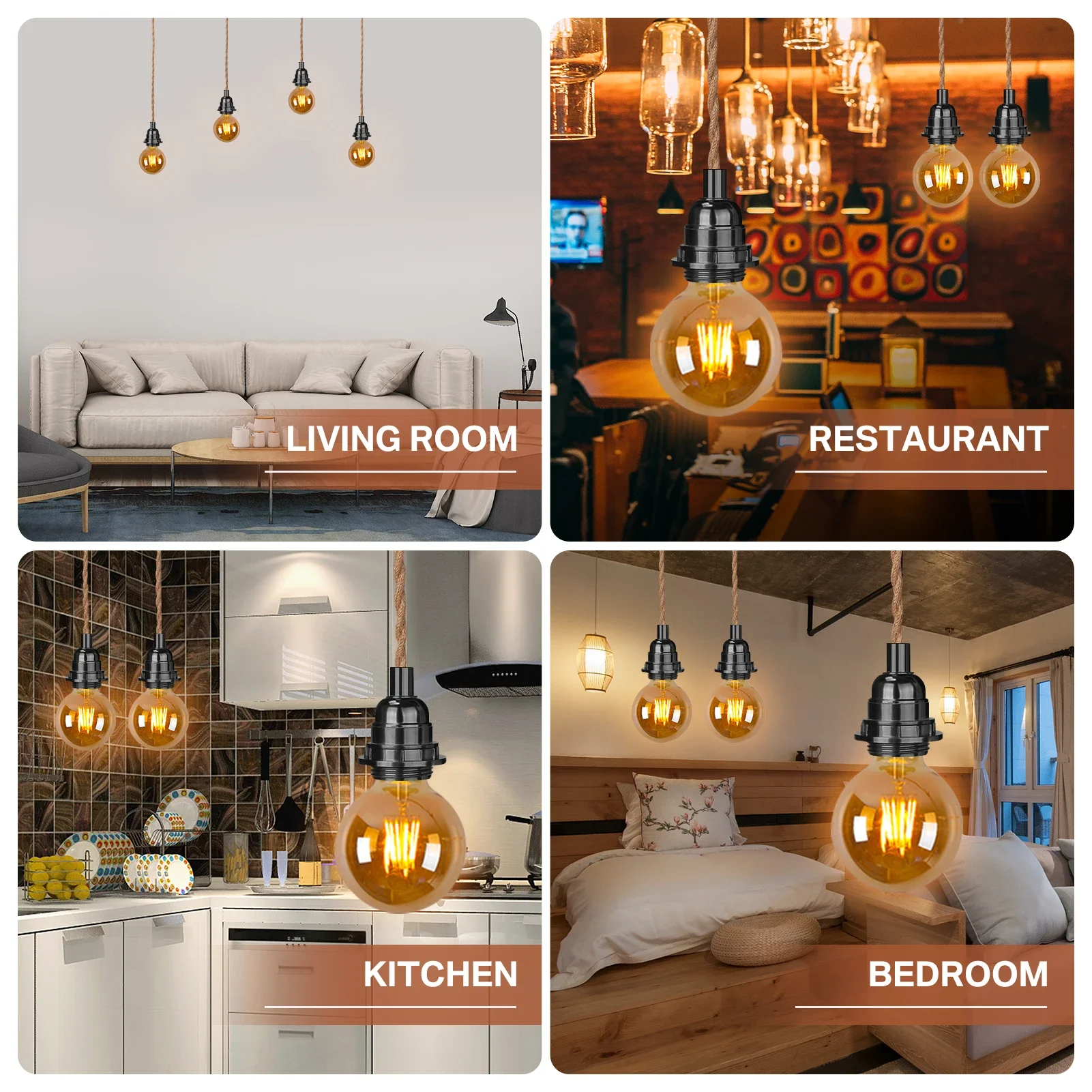 2.5m-6.7m Hanging Pendant Light Kit with Switch Plug Socket E27 Compatible Vintage Farmhouse Lamp Hemp Rope Cable Rustic Decor