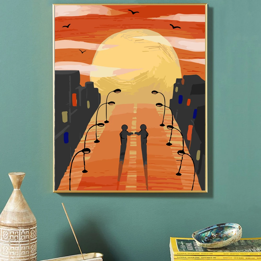 Paint by Numbers For Adult Kit Two Men Under A Street Lamp DIY Dropshipping acrylic Oil Painting Canvas by Number Home Decor