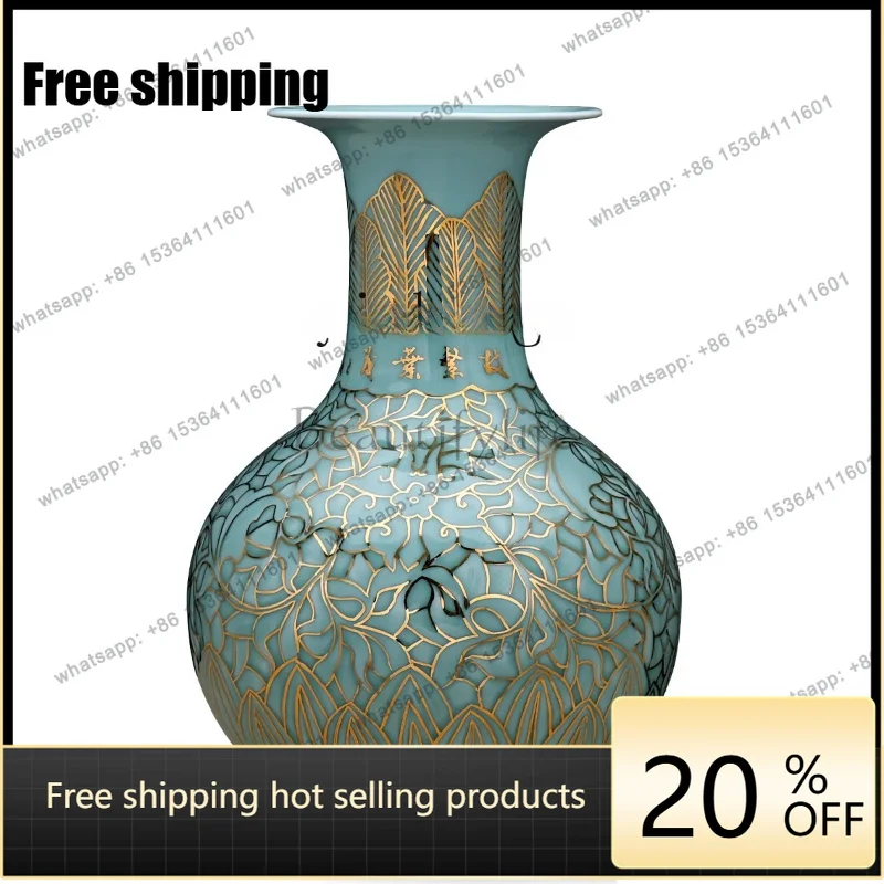 LJY ceramic hand-painted gold-painted vase vase ornament new Chinese living room flower arrangement office decoration