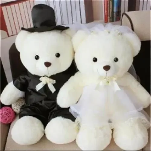 2pcs/lot Kawaii 60/40/20cm Couple Bear Wedding Teddy Bear Romantic Plush Doll Toy Wedding Christmas Gift Bride & Groom For Lover