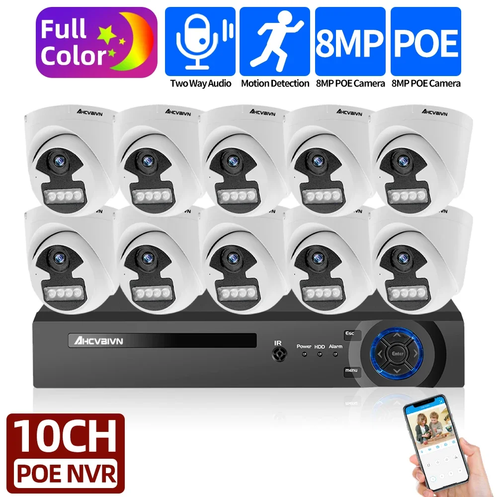 

CCTV Security Camera System 8MP 4K 8CH POE NVR Kit Indoor Home Color Night Vision IP Dome Camera Video Surveillance Set 10CH 4CH