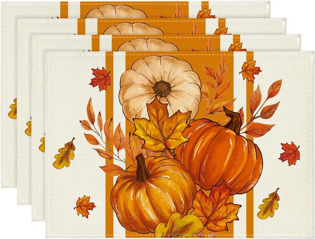 

1PC Artoid Mode Pumpkin Leaves Fall Placemats Table Runner, Seasonal Kitchen Dining Table Decoration for Indoor Party Home