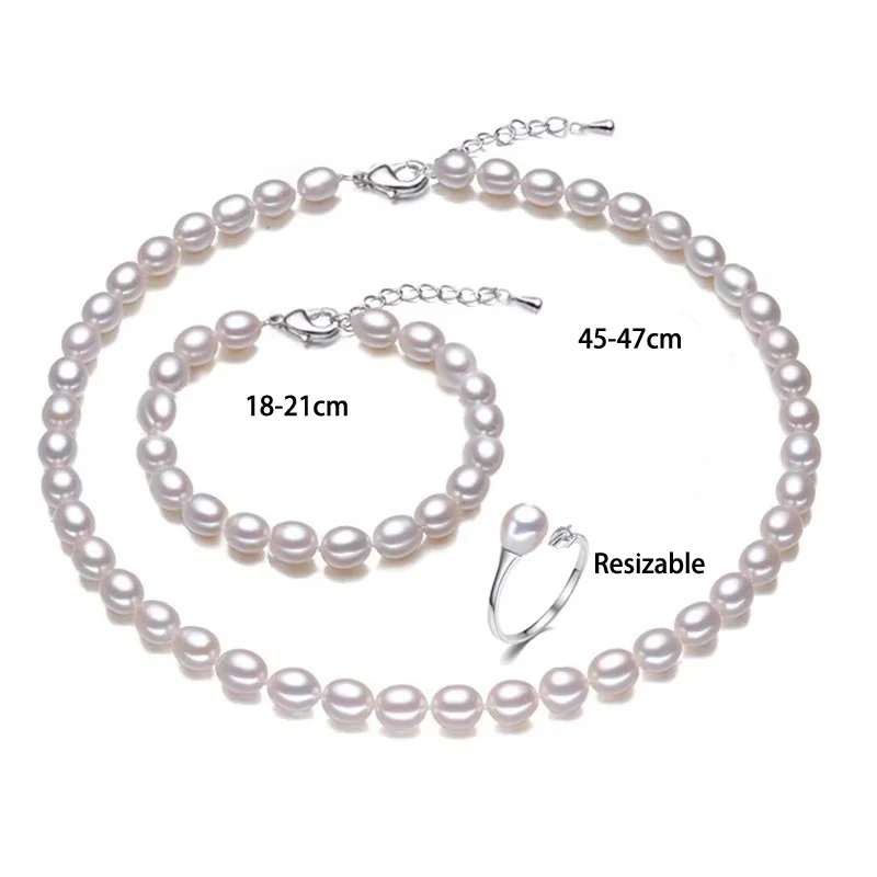 Real Bridal Freshwater Pearl Jewelry Sets Women,White Natural Pearl Necklace Earring Sets 925 Silver Birthday