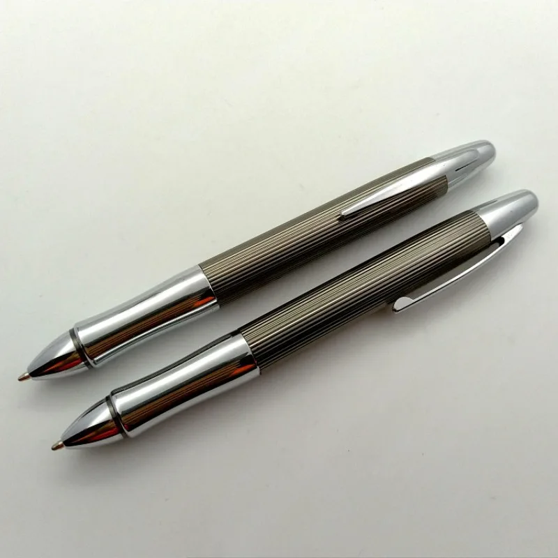 Luxury Ballpoint Pen Silver Gray Stainless Steel Metal Black 0.7mm Refill Gel Pens Rotating Core Office Recommended Stationery
