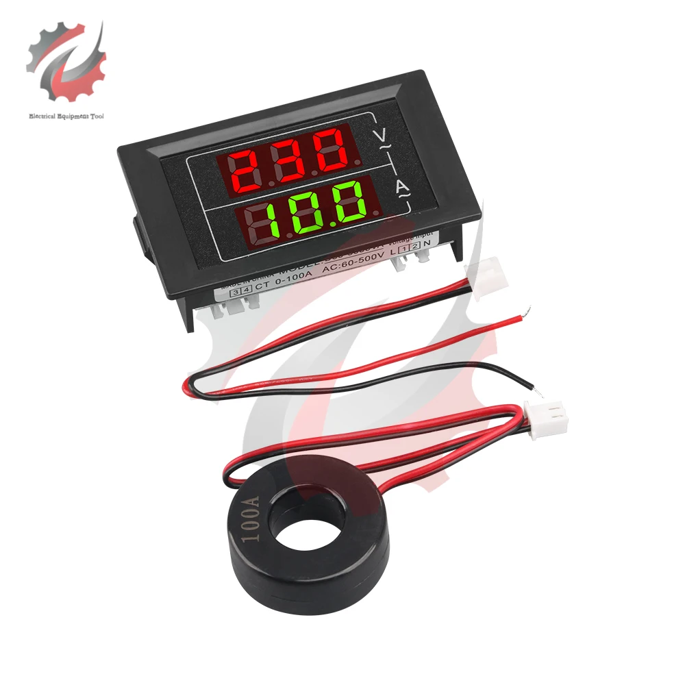 AC60-500V 100A Dual Digital Display Voltage Current Meter LED Voltmeter Ammeter AC Meter Volt Detector Tester