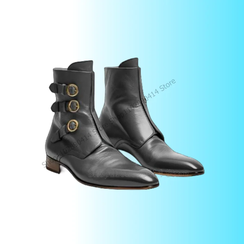 Green Buckle Decor Mid Calf Square Toe Boots Fashion Slip On Men Boots Luxurious Handmade Party Banquet Office Men Dress Shoes