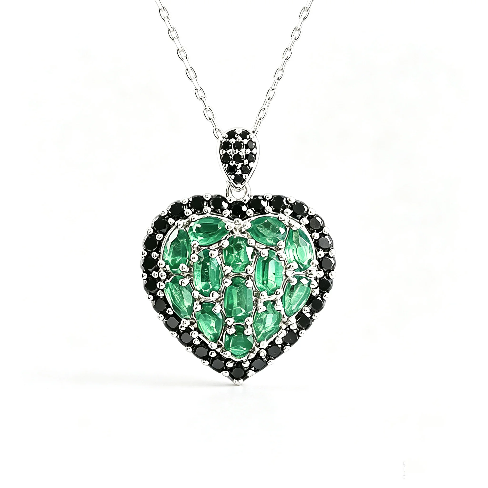 Women's 925 Sterling Silver Heart Shape Pendant Necklace with Natural Ethiopia Opal Gemstones Fine Jewelry Gift