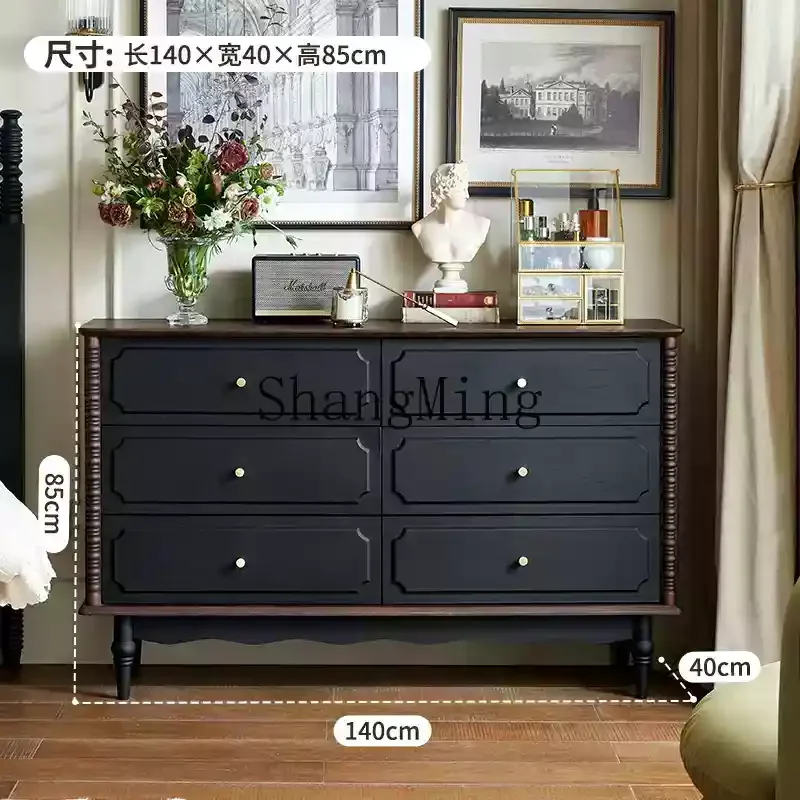 CL retro solid wood chest, bedroom locker, simple and modern six-bucket bedside cabinet with hidden makeup mirror