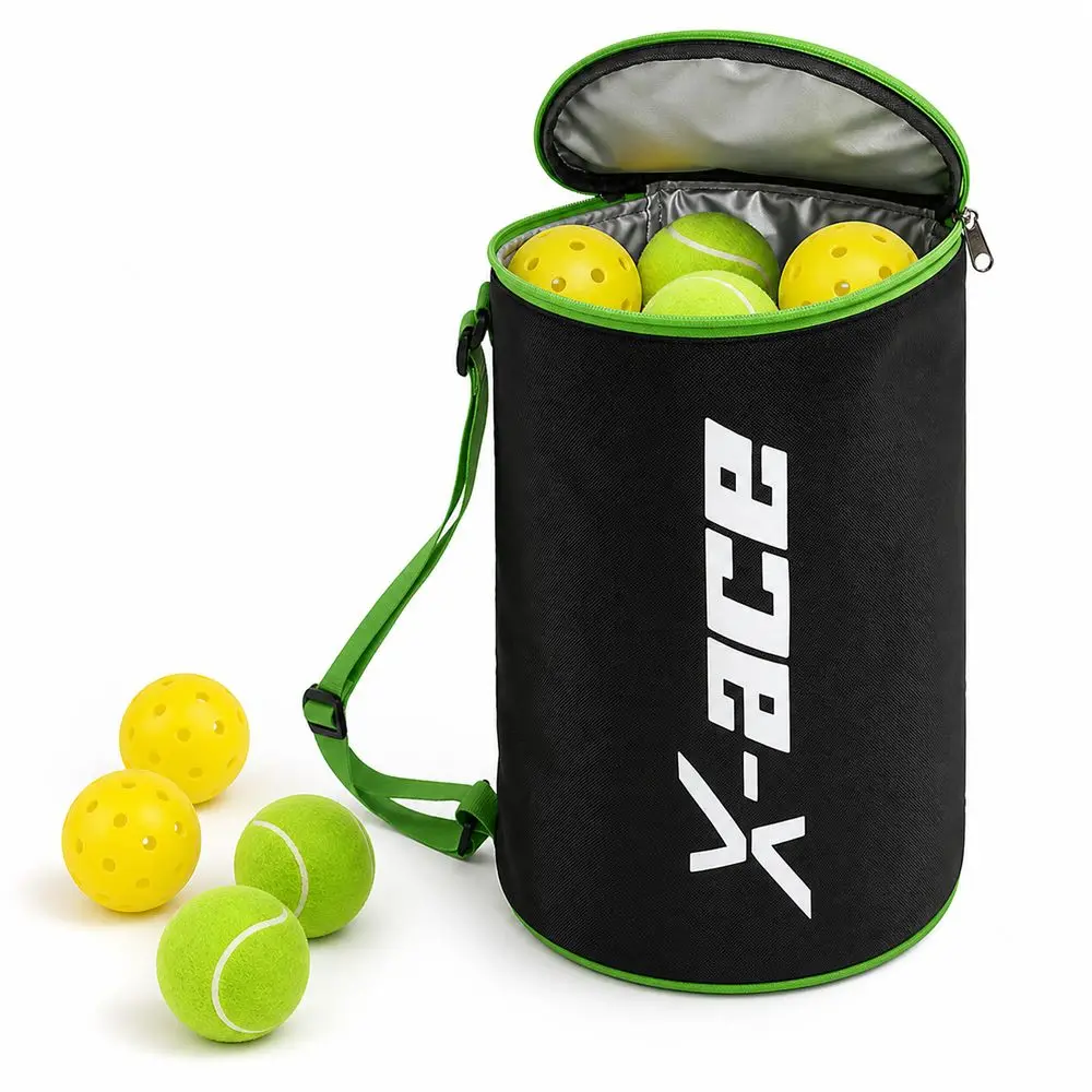 Oxford Cloth Pickleball Ball Bag with Shoulder Strap Carry Handle Tennis Ball Storage Bag Wide Opening Portable Ball Bucket Bag