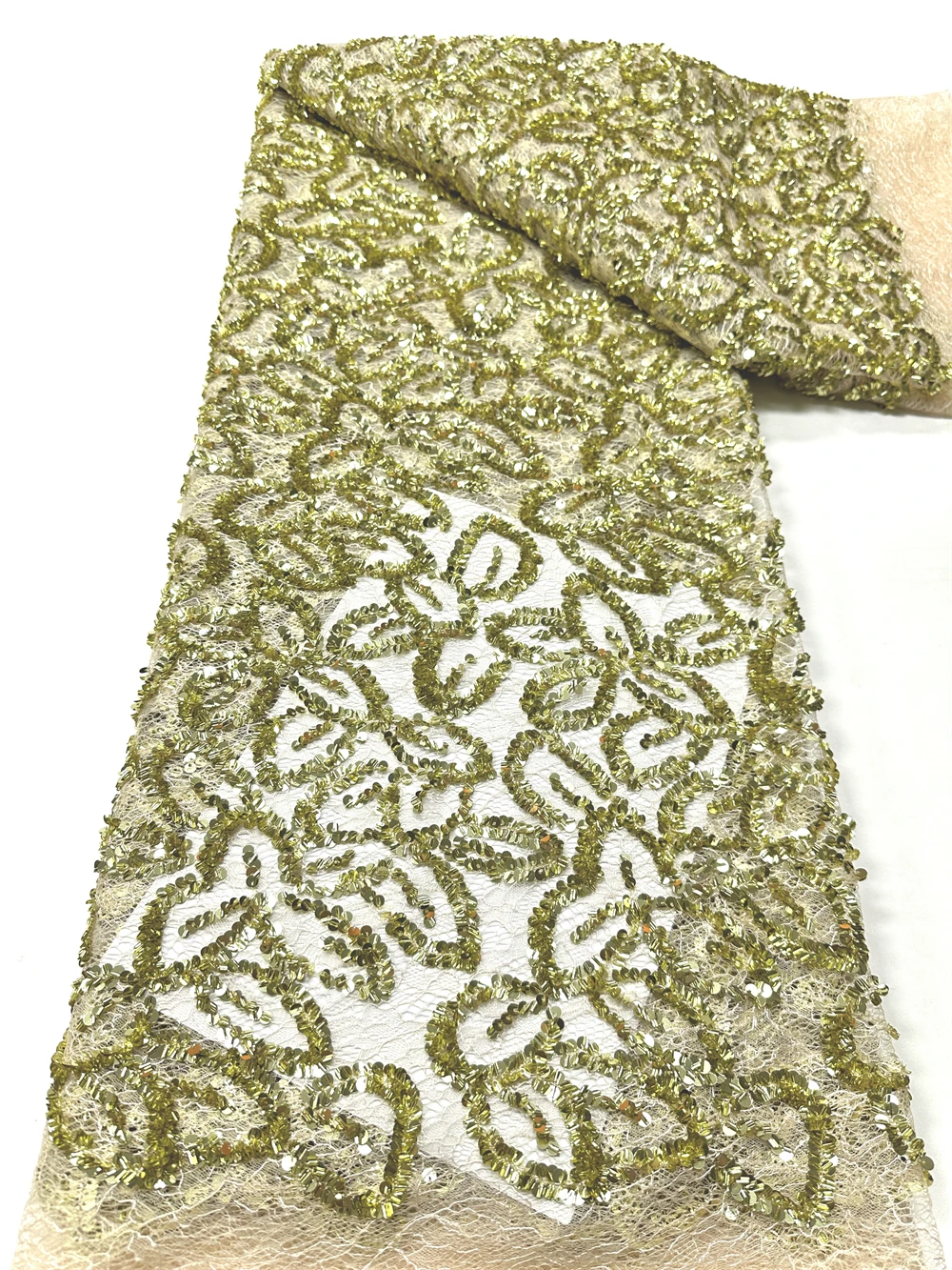 Luxurious Nigerian African Beaded Lace Fabric 2026 High Quality Sequins Embroidery African French Lace Fabric For Sewing Dress view 5