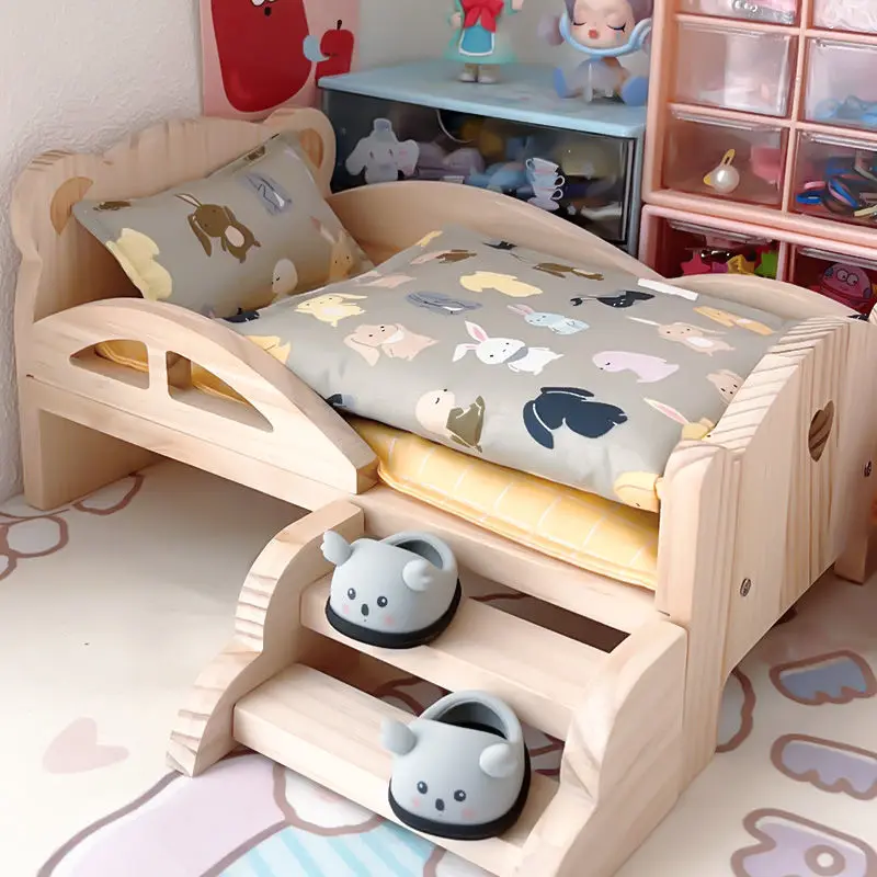 Baby Pop Miniatuur Bed Met Trap Mode Pop Spelen Voor 20Cm 1/6 Pop Accessoire Speelhuis Meubelset Poppenhuis Decoratie