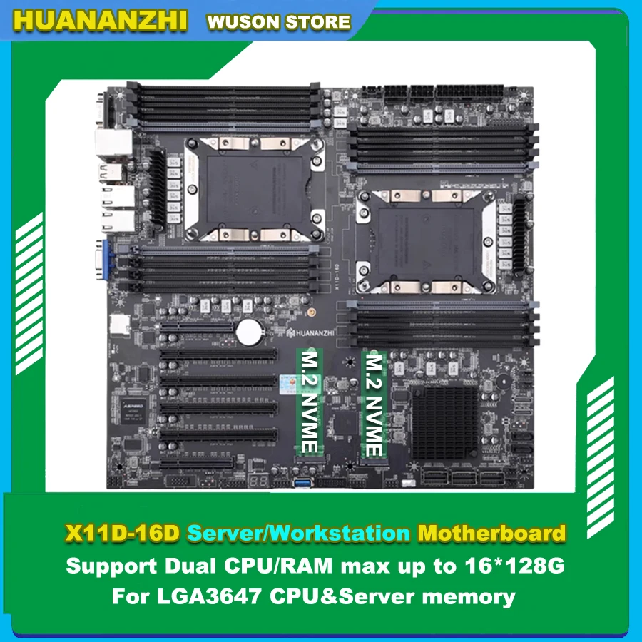 HUANANZHI X11D-16D LGA3647 Dual CPU Server Motherboard Workstation Mainboard RAM Max Up To 16*128G REG ECC Server Memory