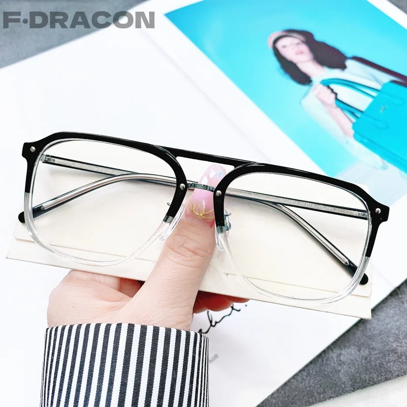 

F·DRACON New TR90 Eyeglass Frame Retro Double Beam Women's Glasses Frame Ultra Light Optical Prescription Glasses for Women98801