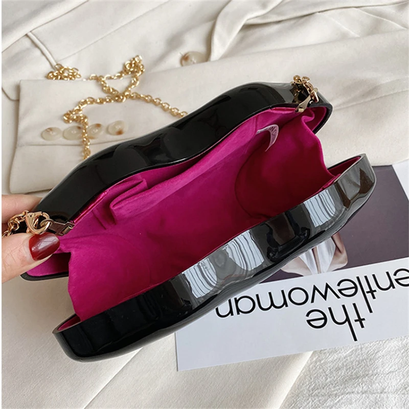 Bolsa feminina pequena crossbody, bolsa sólida, moda feminina, fofa, lábios grandes, gelatina, boca vermelha, corrente, bolsa de ombro, bolsa de mão