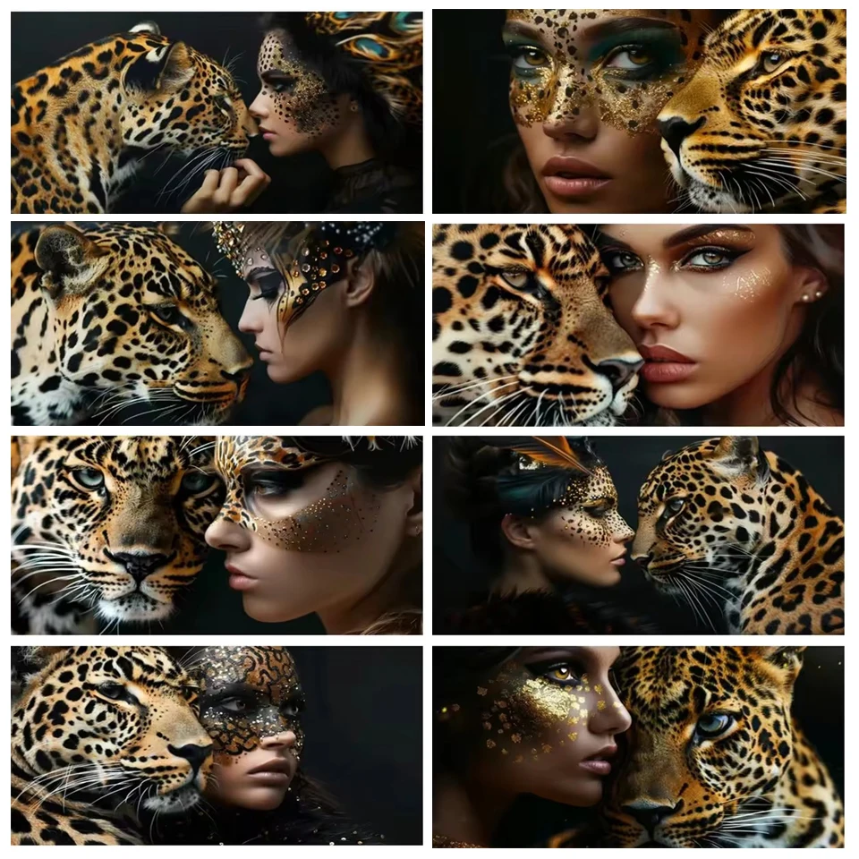 Large Diamond Painting 2025 Sexy Woman and Leopard Jewel Cross Stitch Diamond Mosaic Full Sqaure/Round Rhinestones Home Decor