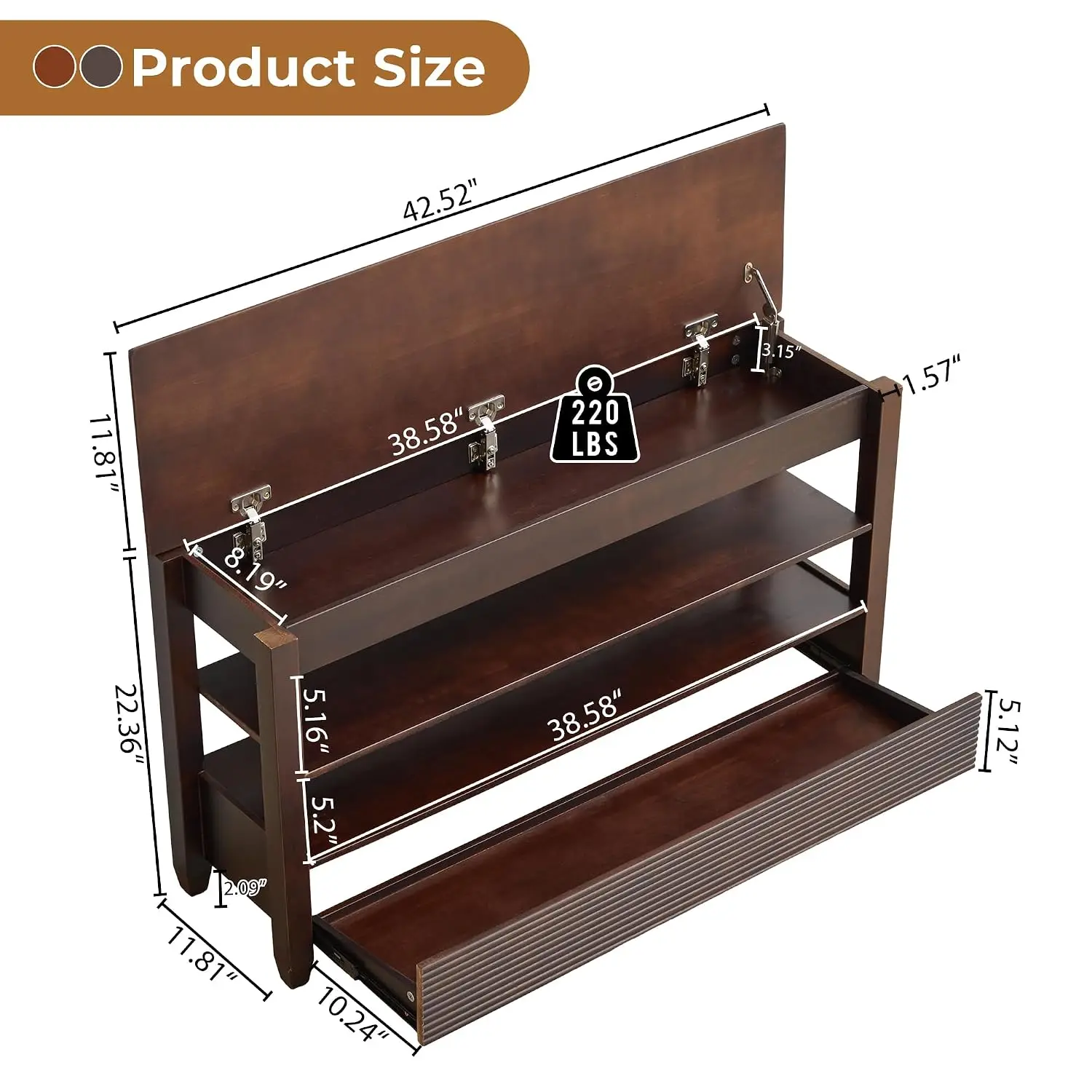Solid Wood Shoe Bench 42.5