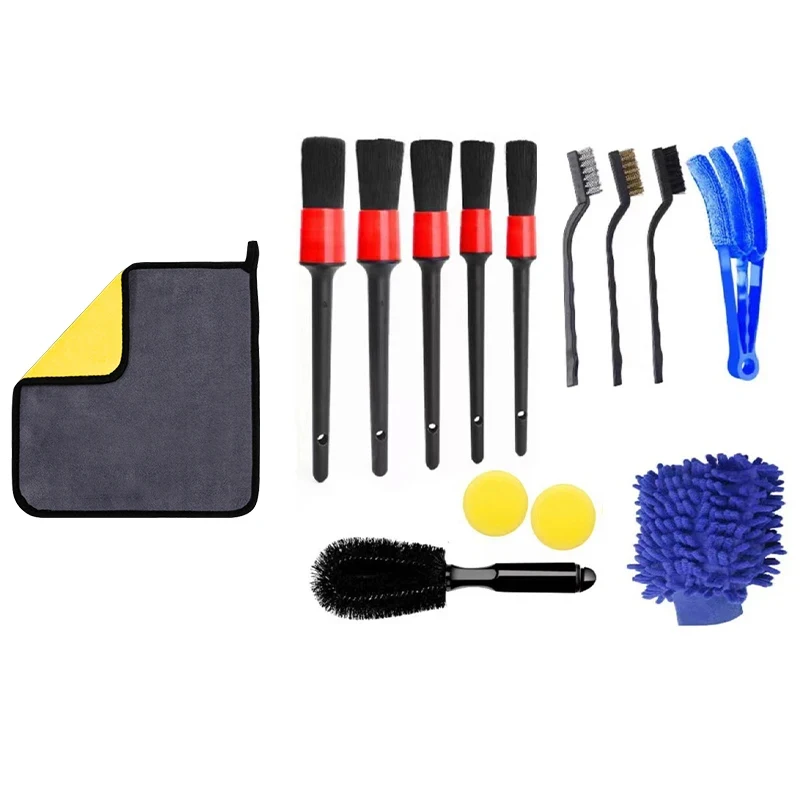 Detailing Brush Set Car Cleaning Brushes Washing Glove Towel Sponge For Car Leather Air Vents Rim Cleaning Dirt Dust Clean Tools