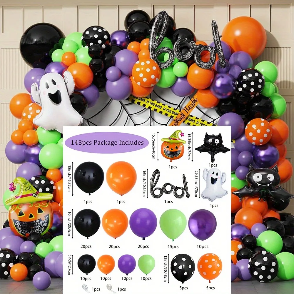 143PCS Halloween Balloon Arch Kit Ideal for Halloween Decorations, Birthdays, Anniversaries, Bar Mitzies, and Dances