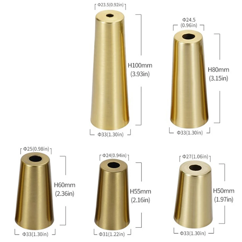 1pcs Foot Solid Copper Tip Furniture Leg Cover Brushed Brass Table Chair Cylinder/Cone Cap Protect Decor Bottom Safe Pad