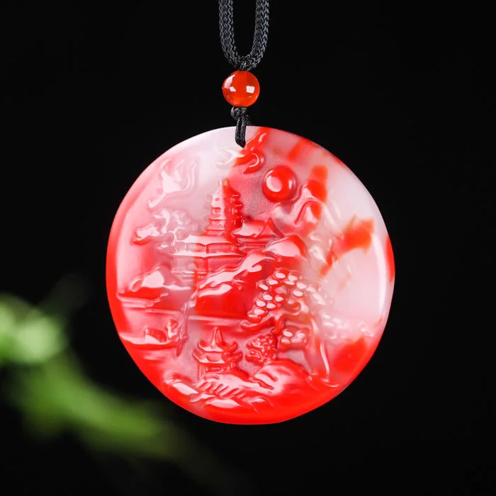 

Подвеска из натурального нефрита с пейзажным рисунком, тонкая резьба, мужская модель, бренд Outer Mongolian.