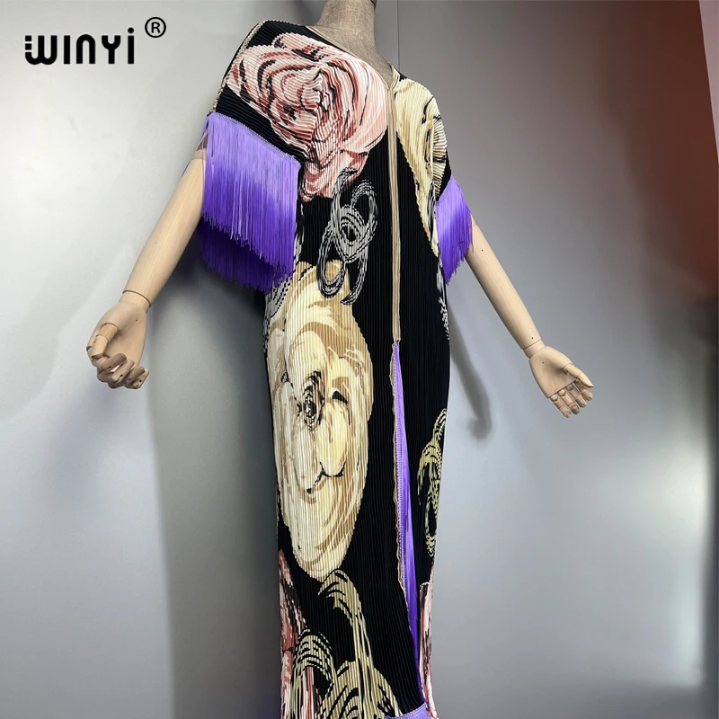 WINYI Pleated Elastic 느슨한 드리 워진 드레스 홀리데이 비치 커버 맥시 kaftan abaya 두바이 럭셔리 파티 드레스 boho 이브닝 드레스