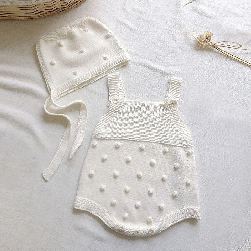 Summer Newborn Baby Girl Knitting Romper+Hat Sleeveless Solid Color Knitting Toddler Baby Girls Jumpsuit Children Clothes