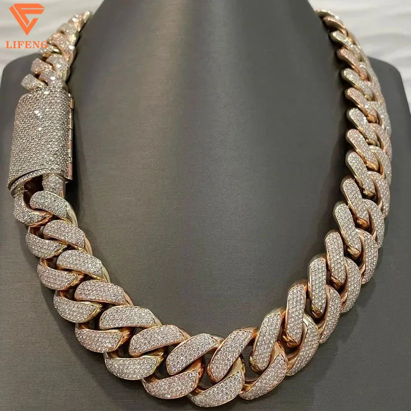 Custom Big Chain necklace 23mm 25mm 925 Sliver Rose Gold Plated VVS moissanite Miami Cuban LIink Chain Hip-hop Necklace For M