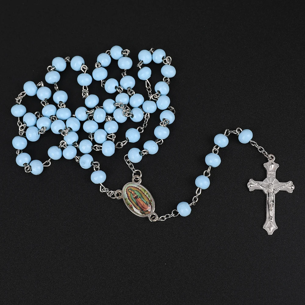 6MM Weiße Holz-Rosenkranzkette für Frauen, katholischer religiöser Kruzifix-Kreuzanhänger, lange Perlenkette, Herren-Gebetsschmuck, Geschenk – Detail 10