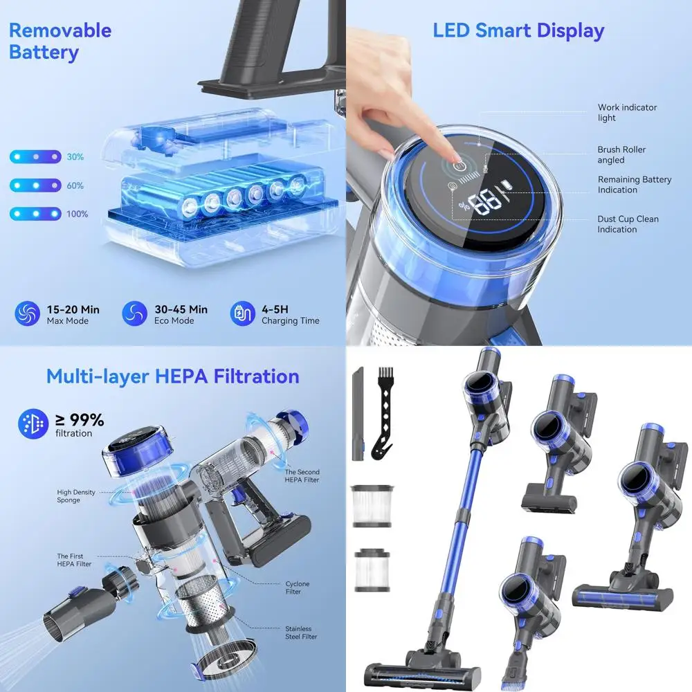 

Versatile 10-in-1 Lightweight Cordless Vacuum with 45-Minute Detachable Battery and LED Display for Home, Car, and Pet Hair Remo