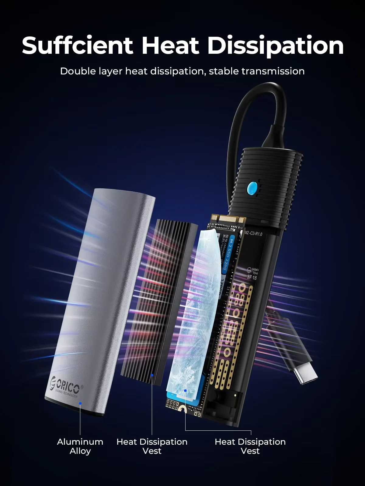 กล่องใส่ SSD แบบพกพา ORICO รองรับ M2 NVME SATA โปรโตคอลคู่ ไม่ต้องใช้เครื่องมือ กล่องใส่ M.2 SSD ภายนอก สำหรับ NVME PCIE NGFF SATA SSD