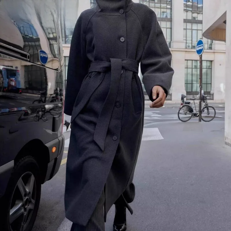 

Модное женское пальто с мягким воротником-стойкой и поясом, новинка зимы 2025, утепленное, в милом стиле, без бренда, 3046369 802