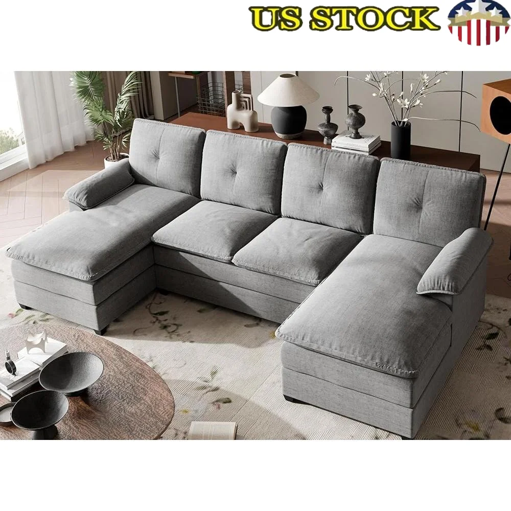 

U-Shaped Sectional Sofa Set Living Room Furniture Comfortable Couch with Double Chaise Easy Assembly Durable Corduroy Fabric