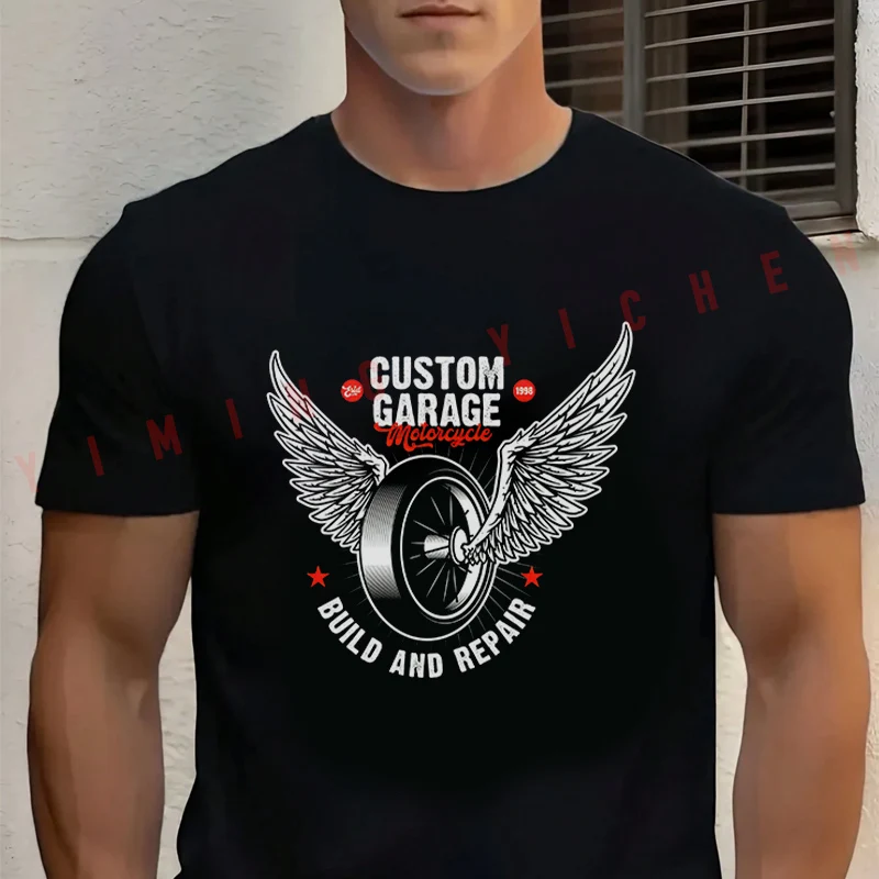 

2026 Men T Shirt Custom Garage Motorcycle Design T-shirt Cotton Summer Casual O-neck Short Sleeve Tees