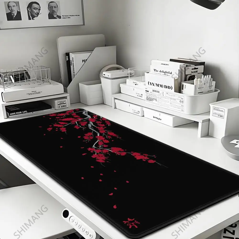 

Kawaii Purple Desk Mat Black Sakura Gaming Mouse Pad Large Office Carpet Accessories Cherry Blossom Mousepad Gamer Computer Mat