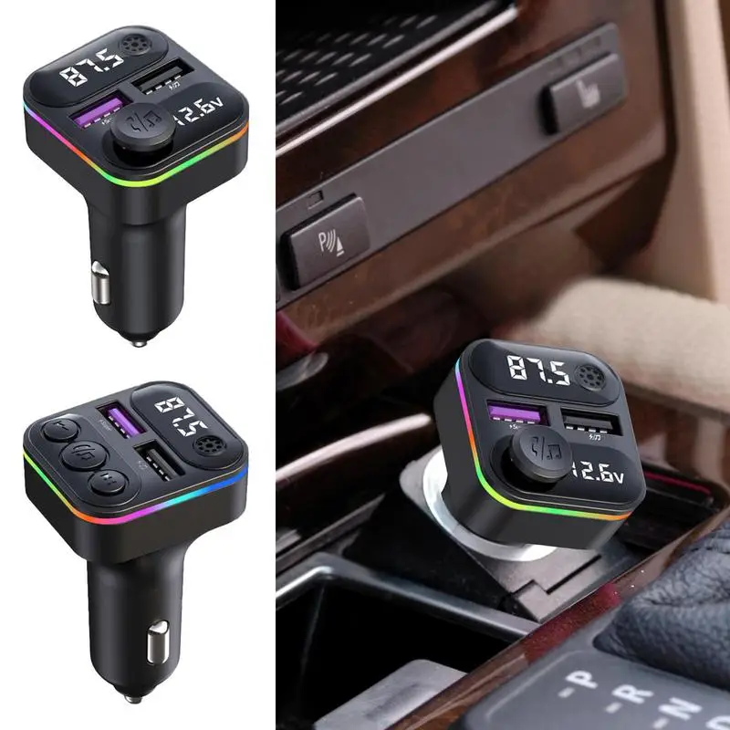 Car Charger FM Transmitter Hands-Free Calling Car Adapter Audio Receiver 2 Ports MP3 Player Car Cigarette Lighter Accessories