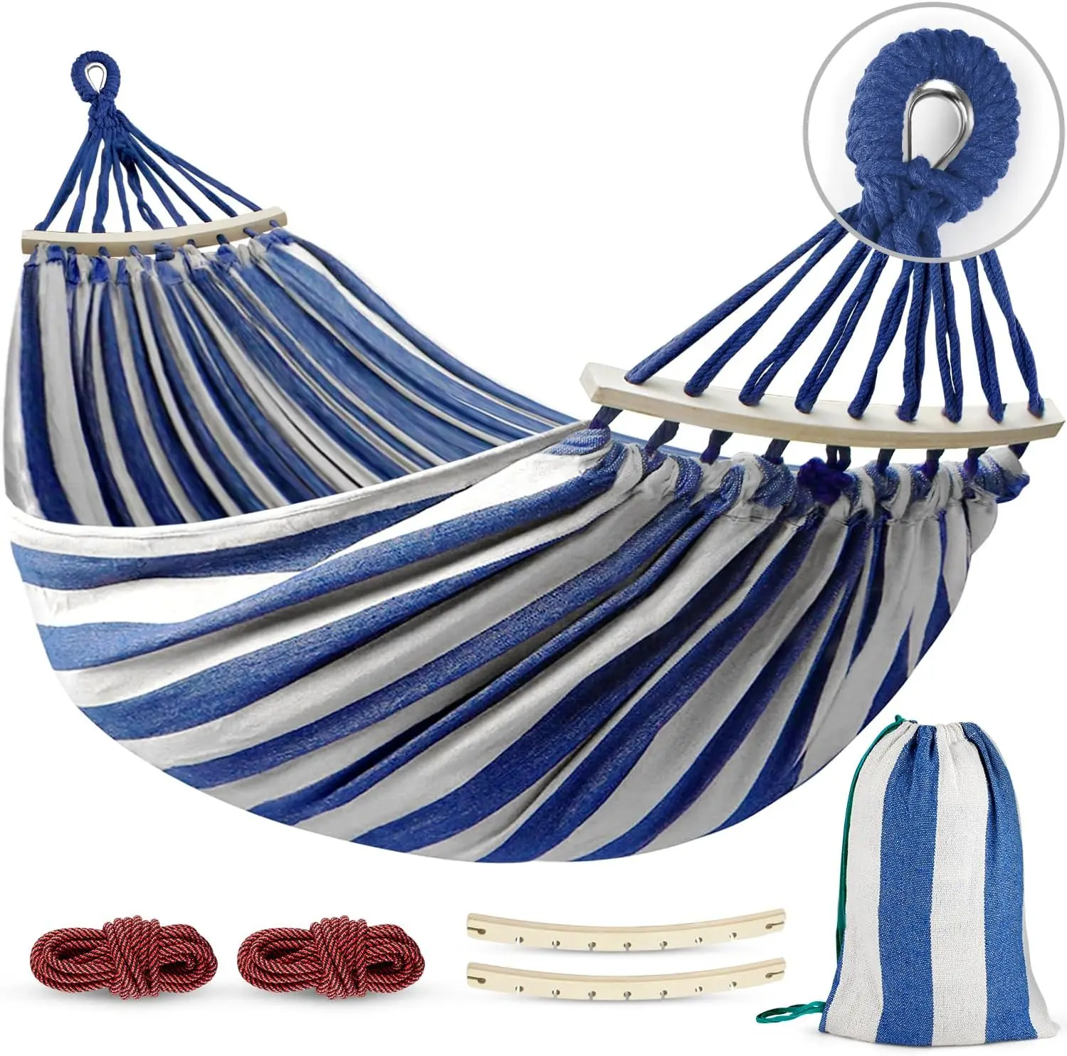 Portable Camping Hammock with Anti-Roll Balance Beam and Sturdy Metal Knot Straps for Outdoor Relaxation