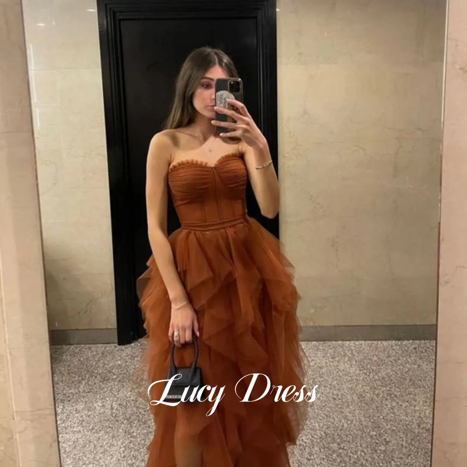 

Lucy Burnt Orange Elly Dresses for Prom Cocktail Elegant Party Dresses for Women 2024 Layered Strapless Mesh Ball Gowns Formal