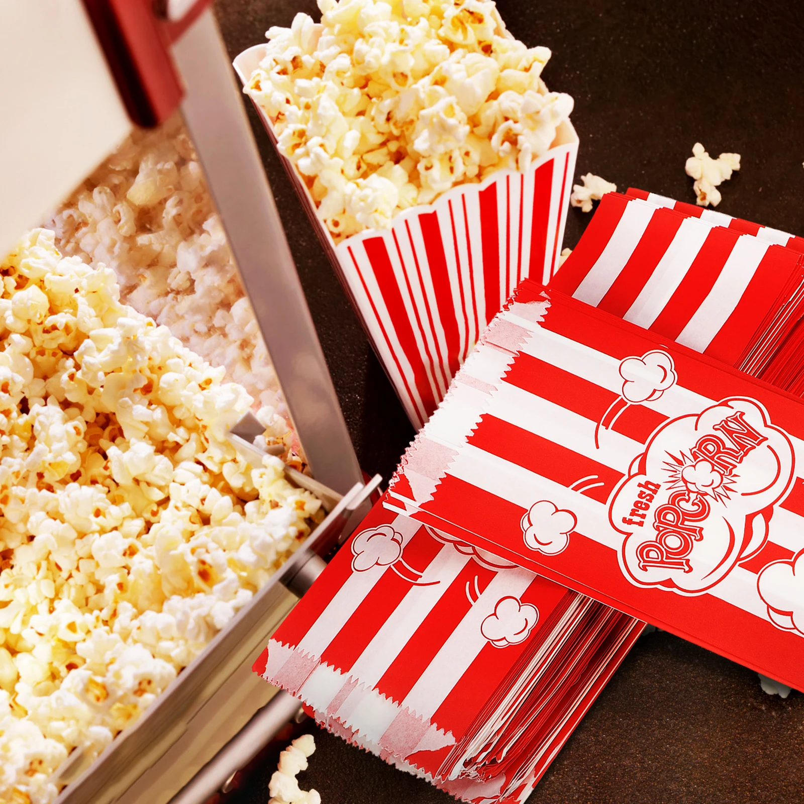 

100 pcs Popcorn Bags Paper Letter Stripe Printed Snack Treats Containers Oil Resistant For Popcorn Candy Chips Home Party Cinema