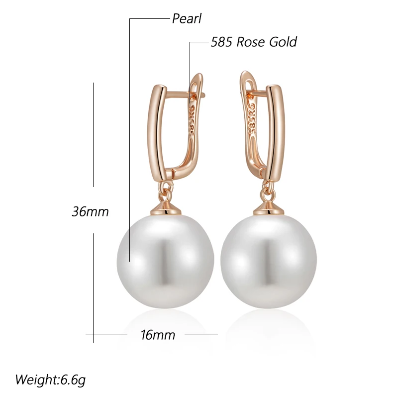 Kinel Hot Simple 10mm 12mm 16mm Pearl Drop Earrings for Women Luxury 585 Rose Gold Color Bridal Daily Earrings Wedding Jewelry