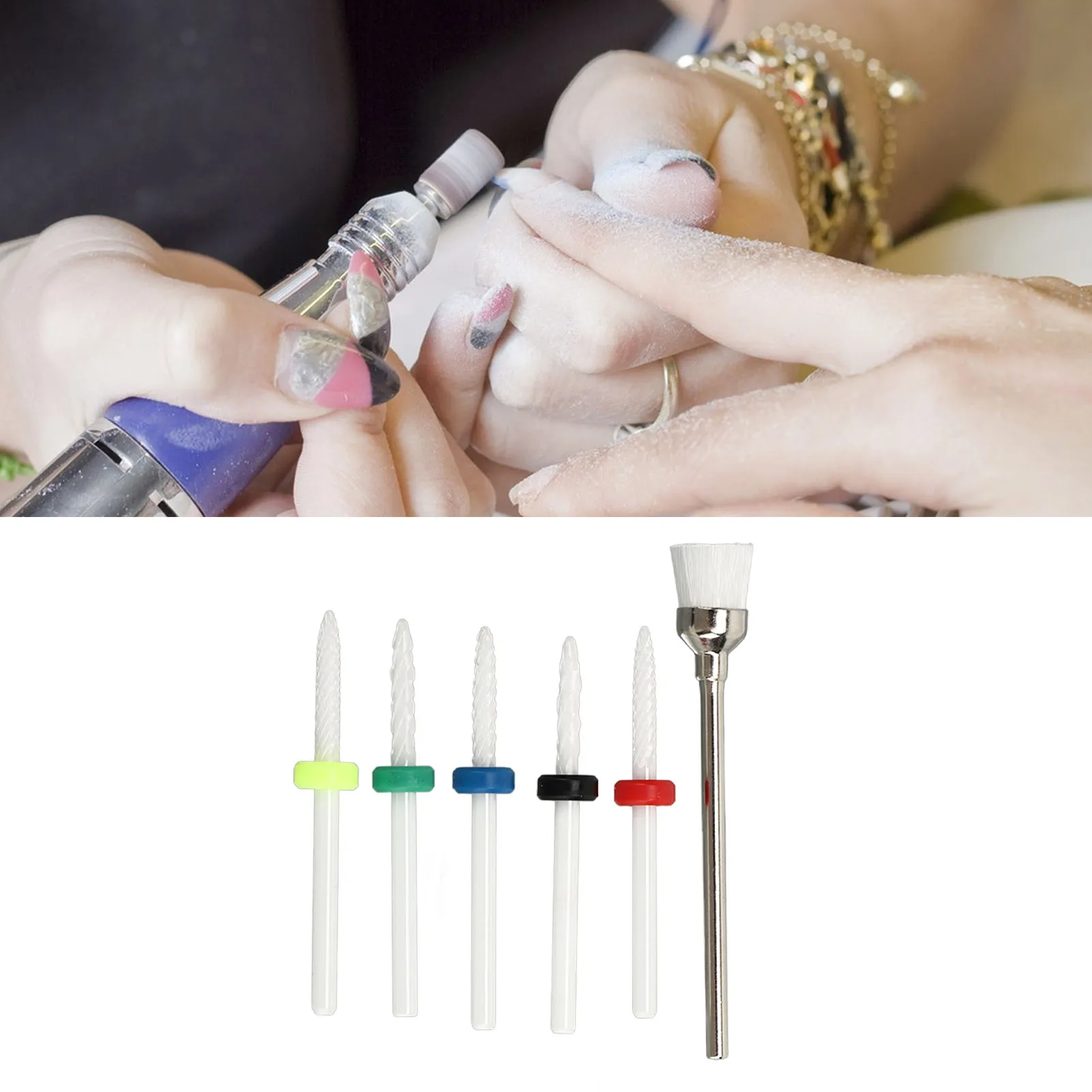 6pcs Nail Drill Bit Set Professional Home Salon Ceramic Cuticle Remover Bits for Nail Artist Novice